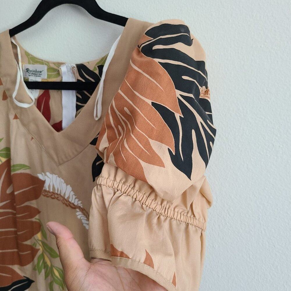 Vintage Rainbow Hawaii Two-Tiered Ruffle Brown Multi Color Maxi Dress Large - Picture 10 of 11